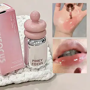 Pinkyfocus クリア グロス リップ オイル モイスチャライジング ガラス仕上げ ベタつかないヌード シェード 唇を明るくするための重ね塗りに最適