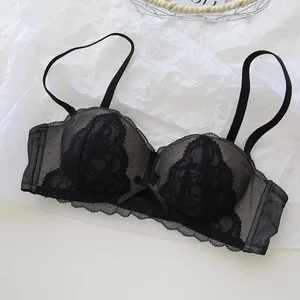 Σέξι γαλλικό Demi Cup δαντέλα Bralette Σετ Ασύρματο Push Up σουτιέν για γυναίκες Χωρίς Underwire Άνετο, χωρίς επένδυση, Sexy Sweet Teen Bralette AB