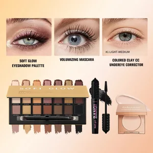 3pcs/set CC Full Coverage Undereye Color Corrector Glow Eyeshadow Palettes Volumizing Mascara Lasting Beauty Eyes Makeup Kit