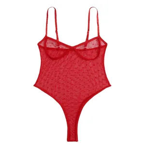 Kvinder Dress Up Lingeri Dame 1 styks Rygfri Mesh Bodysuit Hals Snørebånd Gennemsigtig Teddy Nightie Sous VêTement Femme Ultra Hot