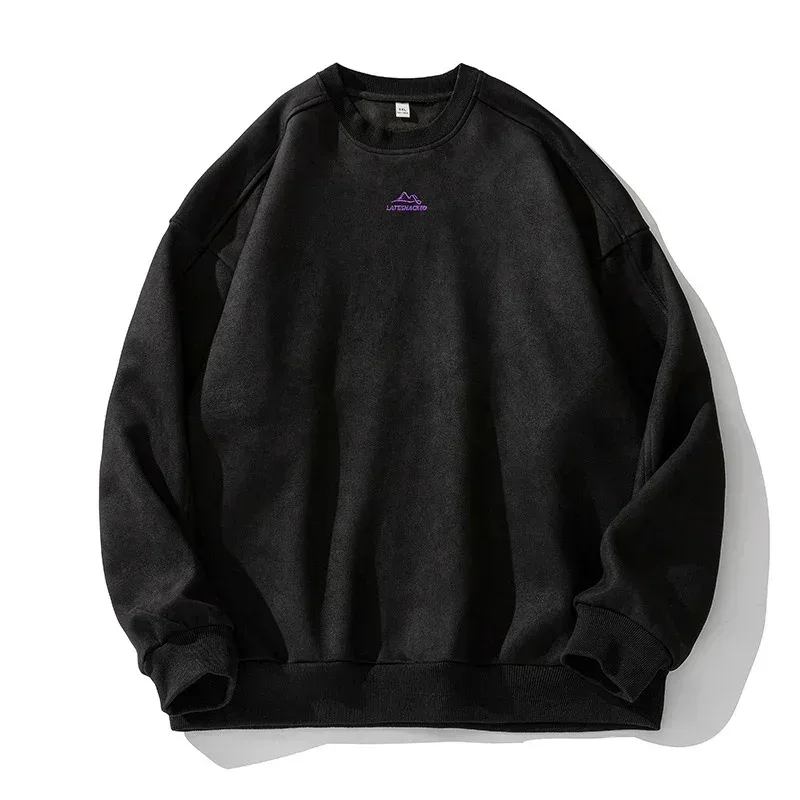 Brand Suede Sweatshirts for Men 2026 New Autumn Winter Clothing Baggy Vintage Pullovers Couples O Neck Oversize Blouse