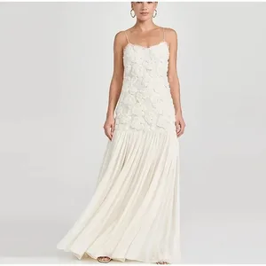 Robe longue élégante à fleurs 3D pour femmes, mode Patchwork plissée, écharpe, Robes de soirée, dos nu, Maxi, nouvelle collection 2025