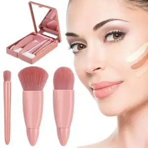 Mini pennelli per trucco da 5 pezzi Kit per piccole funzioni Pennelli cosmetici completi con custodia e set di pennelli per trucco da viaggio con specchio