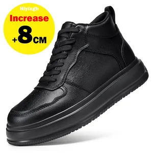 Ægte læder Lift Sneakers Herre Elevator Sko Forhøjelse Indersål 8 cm Sort Høj Sko Herre Mode Sport Plus Størrelse 36-46