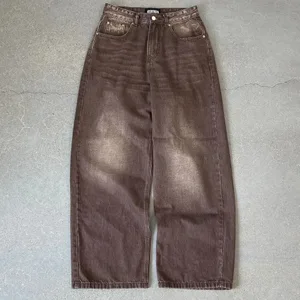 Homens perna reta perna larga casual streetwear moda jeans matcha verde lavado gradiente denim calças harajuku unisex solto ajuste