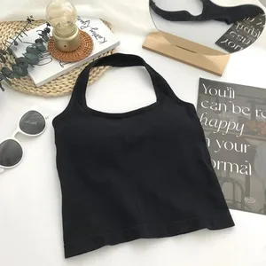 Nova poliamida halter tank top pendurado pescoço colete sem mangas alça superior sem mangas halter topo feminino