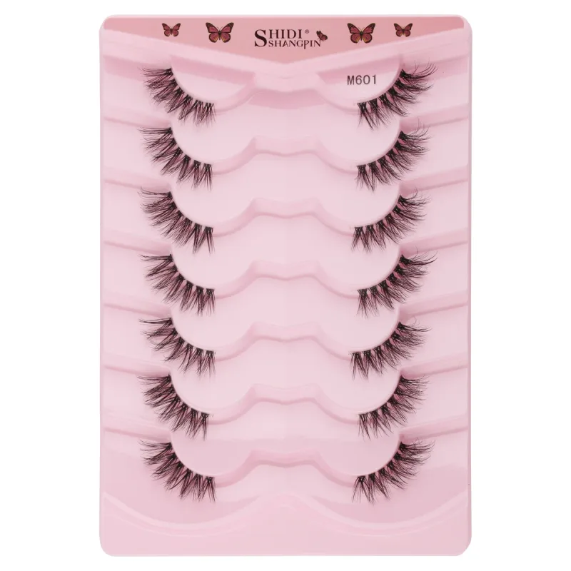 Halve øjenvipper Naturlige fluffy falske øjenvipper Cat Eye Lash 3D Faux Mink-vipper Bløde vingede øjenvippeforlængelse Makeup Tool