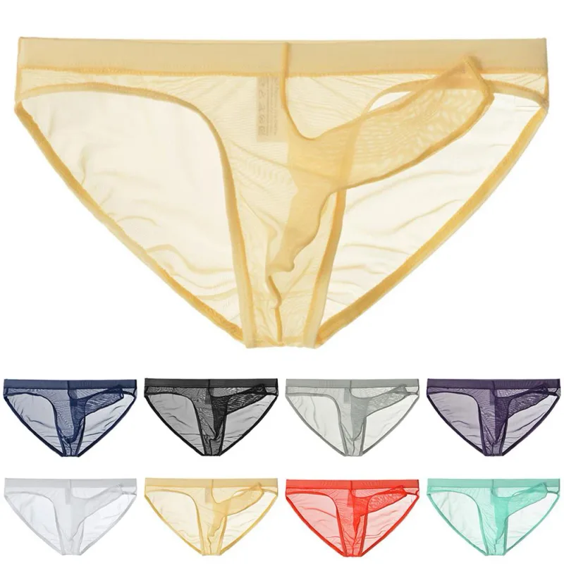 Slip da uomo in rete leggera, design trasparente a naso di elefante, mutande a vita bassa ultra sottili, traspiranti, ad asciugatura rapida