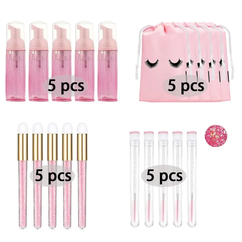 60ml Botol Pam Plastik Kosong Boleh Diisi Semula Kit Pembersihan Sambungan Bulu Mata Batang Panjang Berus Bulu Mata Pengeriting Tiub Habuk Alat Beg Simpanan EVA