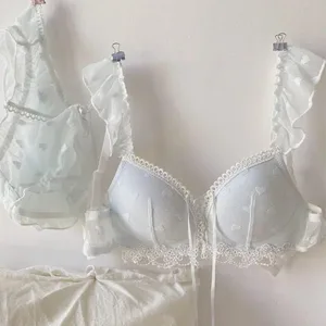 Kawaii Nhật Bản Bộ Đồ Lót Ren Cho Bộ Ngực Nhỏ Ngọt Ngào Lãng Mạn In Hình Trái Tim Áo Bralette Thoải Mái Mặc Hàng Ngày Chống Chảy Xệ Áo Ngực