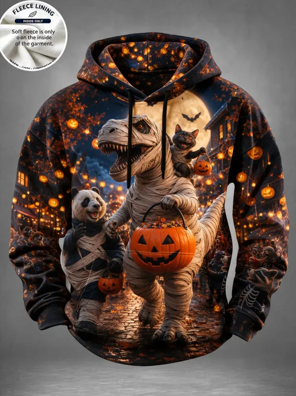 Català: Dessuadora amb caputxa amb estampat de ratpenat de carbassa fantasma de Halloween Haunted House Dessuadora POD amb folre polar Jersei informal de màniga llarga