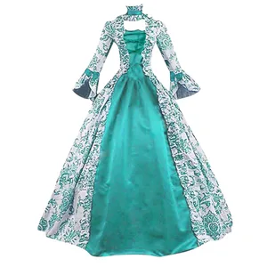 Kvinder blonder middelalderkjole flæser sløjfe Vintage victoriansk karneval maxikjole høj talje blomster kvindelig fe lang kjole Vestido