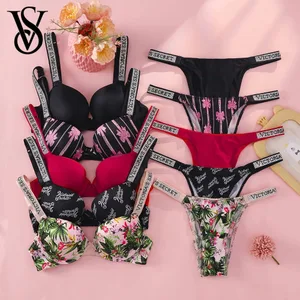 Victoria's Secret push-up bh en slipje set voor dames strass logo schouderbanden kanten ondergoed sexy lingerie set