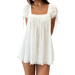 Lamuusaa Y2K-Coquette-Kleid, Sommer, Damen, quadratischer Ausschnitt, kurzärmelig, A-Linie, Mini-Rüschenkleider für den täglichen Einkauf, Büro, Reisen