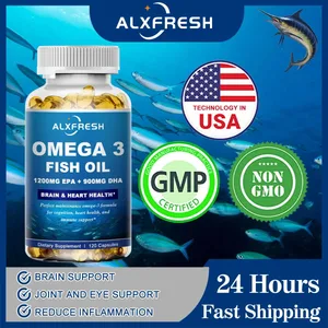 Alxfresh 天然魚オメガ 3 フィッシュオイル – 120/60 ソフトジェル – 3600mg 高 EPA 1300mg DHA 900mg 非遺伝子組み換えグルテンフリー栄養補助食品