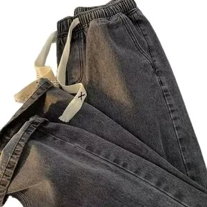 Pantalons texans solts d'hivern per a home, cintura elàstica, cama ampla, pantalons de mezclilla Y2K, cama recta, pantalons texans còmodes per a home de marca