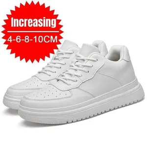 Nye højdeforøgende sko til mænd 10 cm Invisible Elevator Sneakers Hvidt læder Sport Zapatillas De Hombre Big Størrelse 46