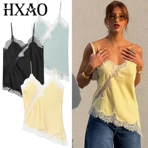 2025 Woman Asymmetrical Slip Top Women Sexy Black Yellow Blue Top Lace Tanks & Camis Chic Y2K Sleeveless Backless Camisole