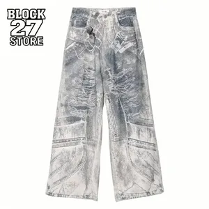 Calças de brim dos homens harajuku y2k streetwear gótico impressão baggy perna larga denim calças vintage lavado em linha reta ajuste grunge punk moda tendência