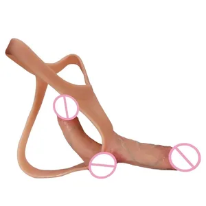 Silikon dubbel penis dildo bär byxor Dick Realistisk penis leksak för lesbiska par Strap on Masturbator Sexleksaker för vuxna