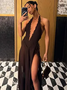 Mozision-Vestido largo sexi con escote en V profundo y espalda descubierta para mujer, vestido largo elegante sin mangas con hombros descubiertos y abertura alta para fiesta y Club