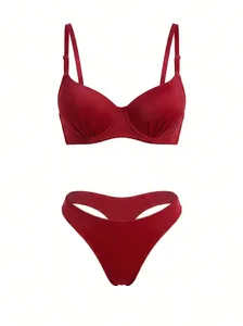 Red Lace-Free Bra Set 3D Molded Cups Enc