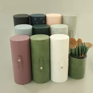 Cubeta de raspall de maquillatge de cuir PU Bossa de cosmètics de viatge portàtil Cilindre de raspall de maquillatge impermeable multifunció a prova de pols