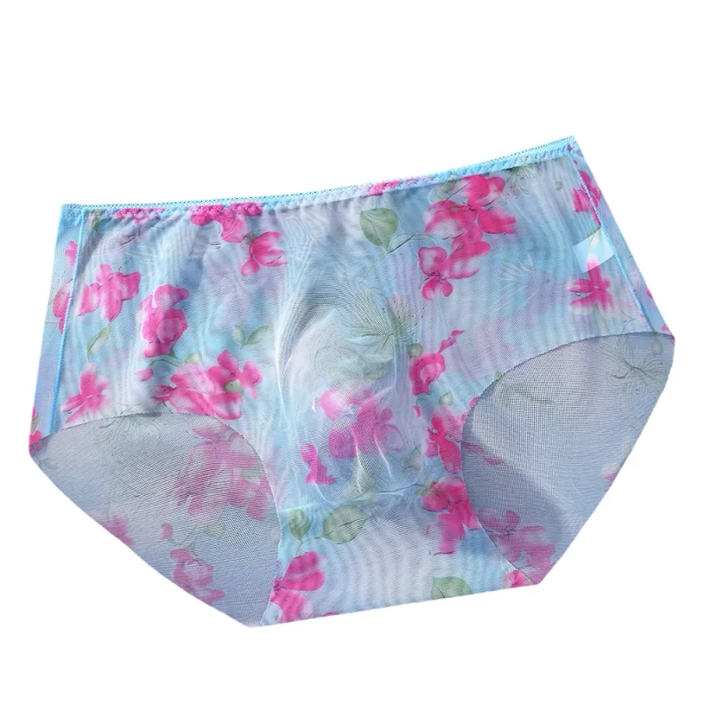 1pc Men's Thin Mesh Briefs Underwear 3D Bulge Pouch Underpants Print See Through Sissy Panties Elastic Breathable Briefs