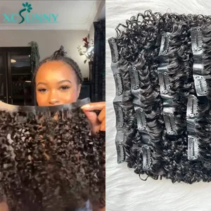 Clip rizado sin costuras para mujeres negras, cabello humano birmano con Clip de PU en extensiones de cabello humano, rizado, 240g, cabeza completa