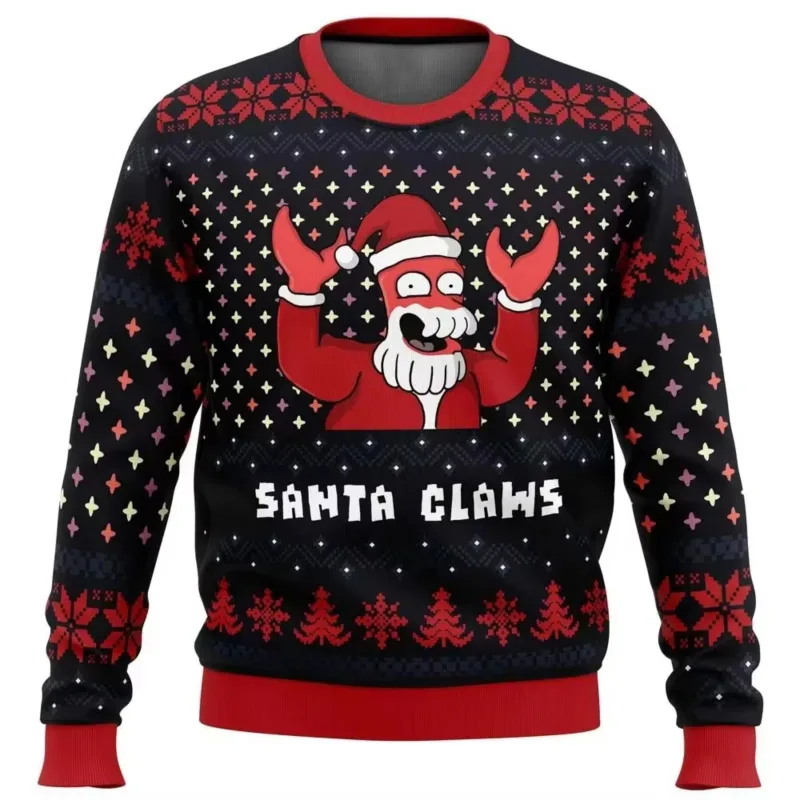 Sweter Natal Gambar 3D Santa Klausa Selamat Natal 2026 Baru Liburan Selamat Natal Musim Gugur Kaus Pullover Leher Bulat