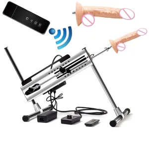 120W Trådløs fjernkontroll Vibrator Justerbar Kjærlighetssexmaskin Dobbelthode Masturbator Sexleketøy for Kvinner Menn Med Gratis Dildo