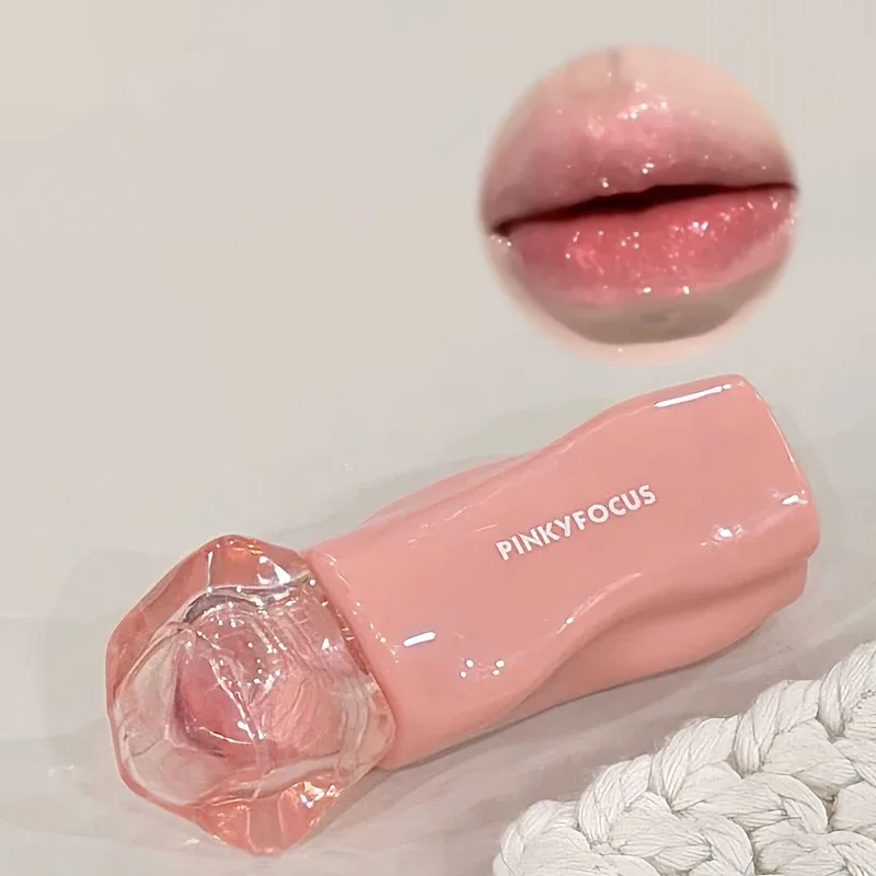 Pinkyfocus Lipstick Glossy Mirror Lip Gloss Hydratační hydratační Juicy Nude Lip Tint Dlouhotrvající denní přírodní make-up rtěnka