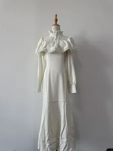 NiceMix gotisk victoriansk Cape Lace Havfruekjole med høj hals Ny lang kjole Elegant Slank Mørk Lolita Белое Готическое Платье