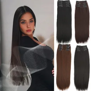 4PCS synthetic hair extension piece long straight hair wig clip heat-resistant wig piece extension on a woman's hair