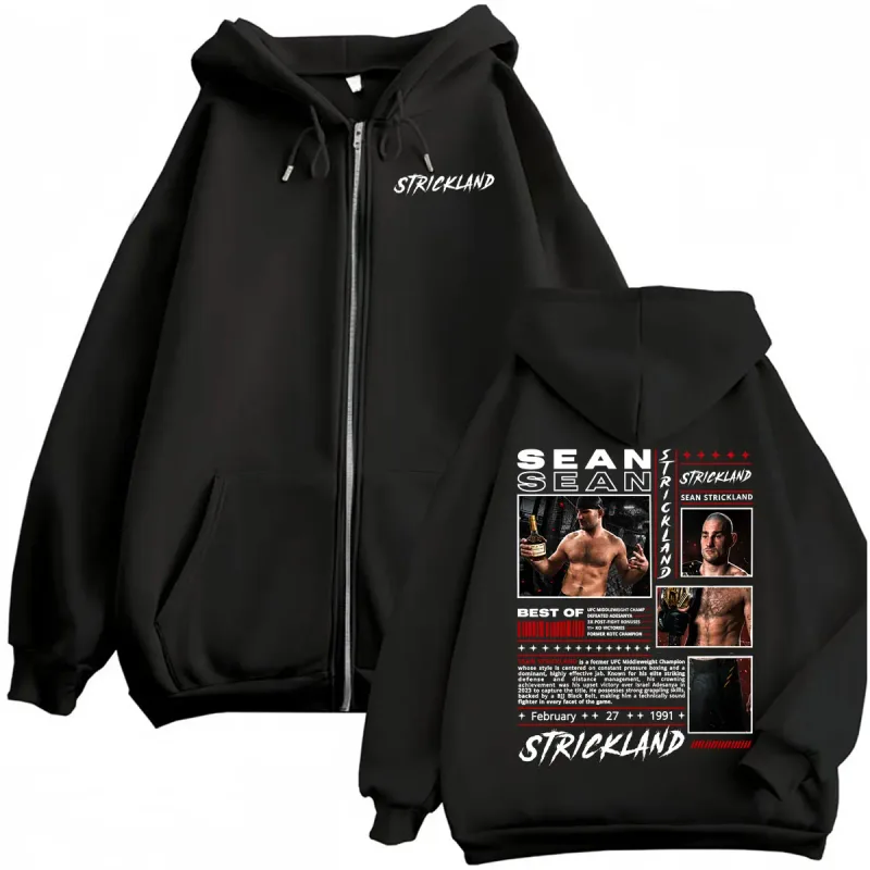 Sean Strickland Retro 90s Style Zipper Hoodies Men's Violence Aesthetic Sweatshirt Jacket Coats Fleece Long Sleeve Zip Up Hoodie