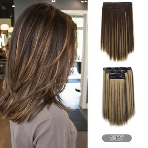35CM Synthetic 4pcs/set Clips in Hair Extensions Short Straight Hairstyle Blonde Black Hairpieces Heat Resistant False Hair