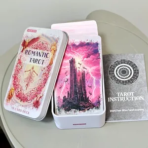Dek Tarot Fantasi Romantik Merah Jambu dalam Kotak Timah 11*6.2sm Dek Penuh 78-Kad dengan Buku Arahan Ramalan Rohani Oracle