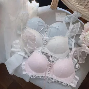 Søt bralettsett i tysk stil Trådløs trenings-BH med blonder for tenåringer Søt første BH for små bryster Komfortabelt jenteundertøy