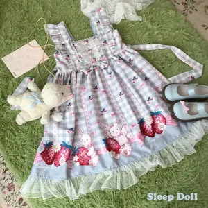 ญี่ปุ่นLolitaชุดสาวสตรอเบอร์รี่Bunny Jskผู้หญิงHarajukuแขนกุดน่ารัก2026คอสเพลย์Vestido