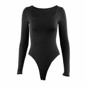 Body à manches longues, col carré, couleur unie, moulante, élastique, barboteuse Sexy Y2k, vêtements pour femmes, mode fête en Club, printemps 2025, 2520