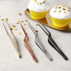 Pinset siku khusus memasak molekul Titanium pinset pembentuk piring dingin alat dekorasi kue dapur dan restoran