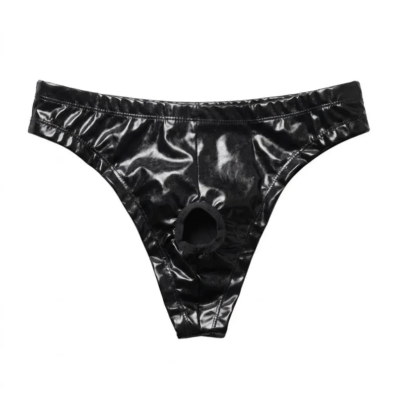 1pc Seluar Segitiga Kulit PU Lelaki, Seluar Dalam Segi Tiga Seksi Berongga, Kecergasan Tinju, Kebaharuan Dewasa, Hadiah Manis