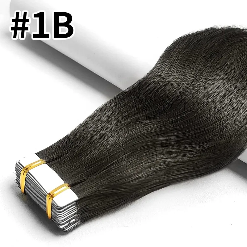 26 Inch Straight Tape In Hair Extensions Brazilian 100% Human Hair Natural Black Adhesive Invisible Glue Replaceable Seamless Tape Ins 20pcs/50g