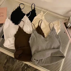 2026 verão fino elegante camis feminino camisola regata sexy sem mangas espartilho topo com almofada no peito doce rendas retalhos colheita topos