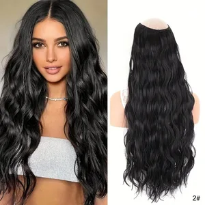 Rambut Sintetis Klip Ekstensi Rambut Palsu Potongan Rambut Palsu Berbentuk V Setengah Wig Ekstensi Bergelombang Alami Untaian Palsu Pada Jepit Rambut Wanita