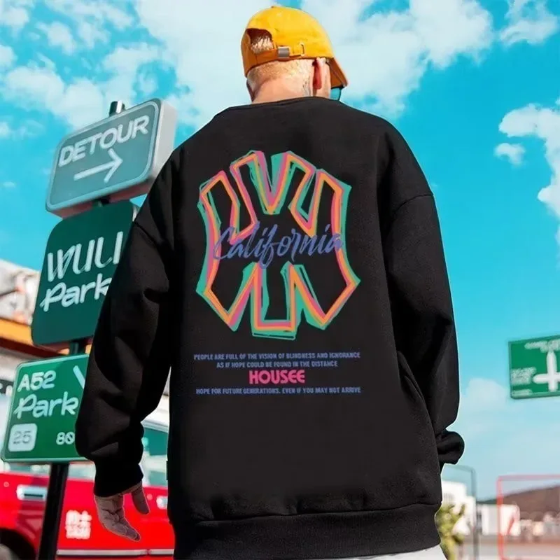 American Style Baseball Style Trendy Brand Print Cool Guy Outfit Men's Sweatshirts High Street Casual Sweater