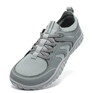 Wide Toe Running Sneakers Unisex Minimalist Mesh Breathable Shoes Artificial Leather Lace Up Walking Sneakers