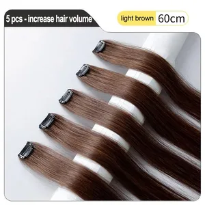 24'' 5Pcs Straight Synthetic Hair Pieces Clip In Hair Extensions Black Colored Hair Clips Women Halloween Cosplay Hairstyle