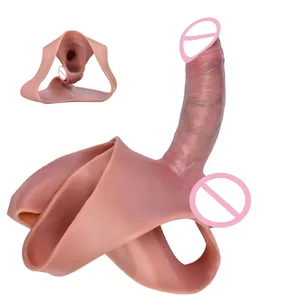 Hollow Dildo Byxor Hudkänsla Strapon Penis Sleeve Trosor med äkta ven Man Återanvändbar kondom Dick Förstoring Sexleksak
