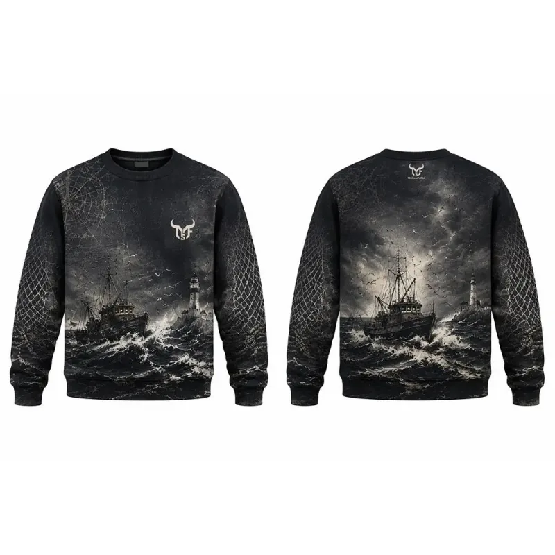 Vintage Ocean Fisherman Style Sweatshirt Fashion 3D All Over Print Crew Neck Pullover Men's And Women's Casual Streetwear Tops